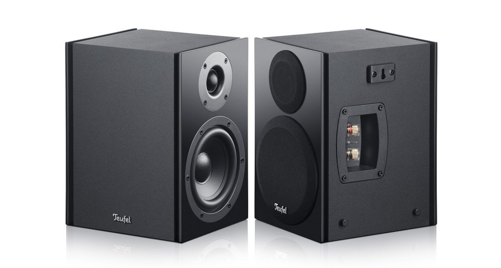 Twee zwarte dipool effectluidsprekers voor surround sound effecten