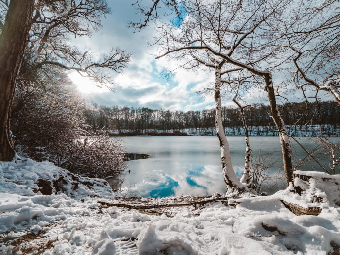 Meer met sneeuw in de winter
